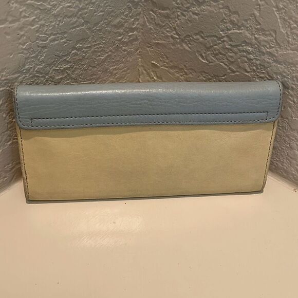 Chloe Calfskin Lily Continental Long Wallet Colorblock Blue Cream And Silver Bow - Picture 3 of 11